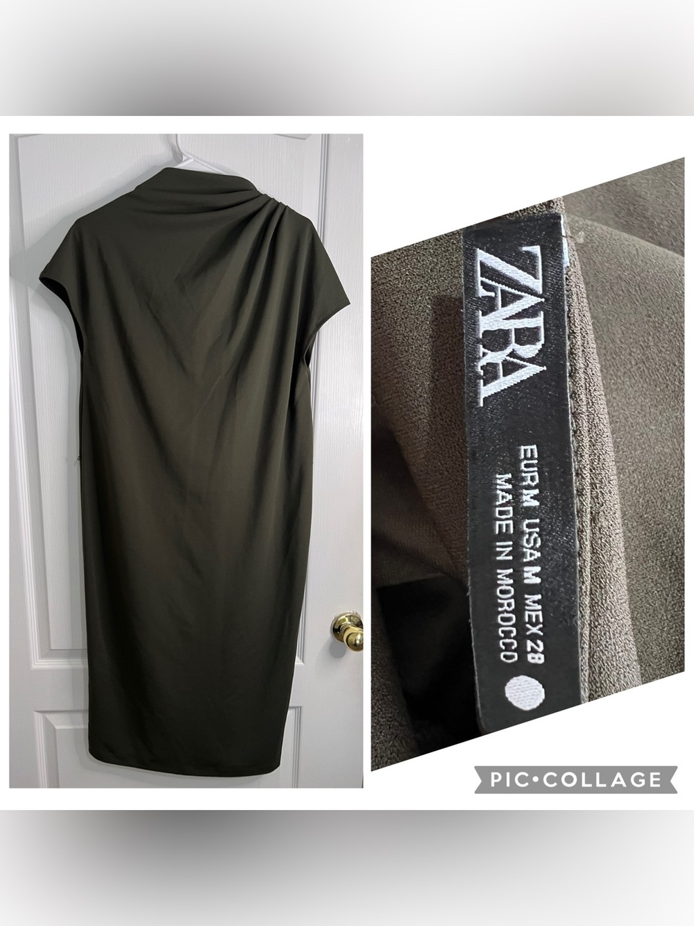 Zara Olive Green Draped Back Women’s Dress size M